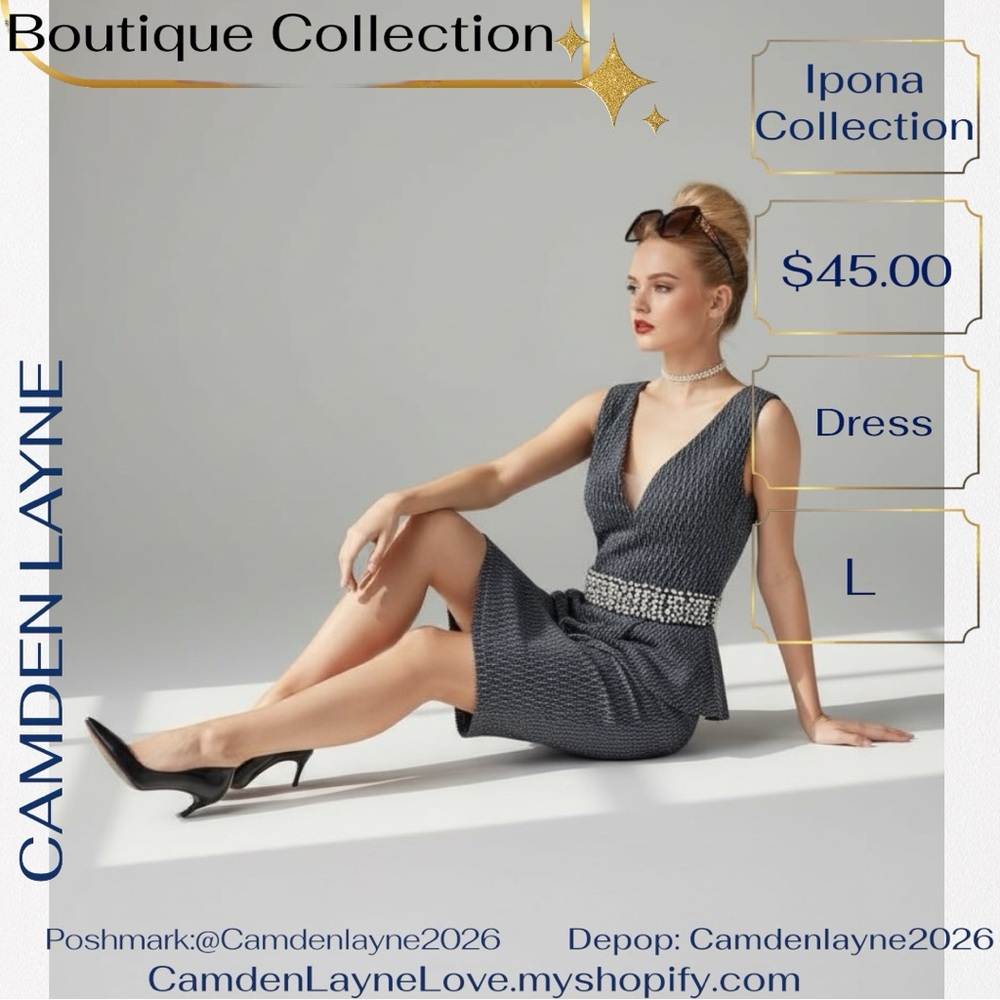 Ipona Black & Silver Midi Asymmetrical Body Con Dress